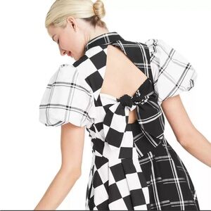 Christopher John Rogers Dress in Black and White Checkered Pattern